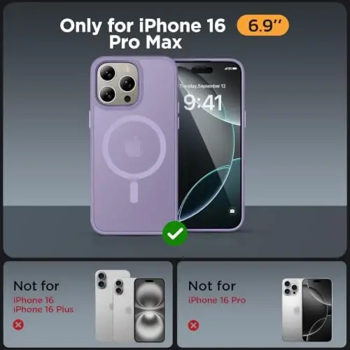 Miracase for iPhone 16 Pro Max Matte Series Case, Magnetic, Lavender | Compatible with MagSafe | Translucent | Military-Grade Protection | Anti-Fingerprint | Shockproof Protective Slim Cover - Miracase (1)