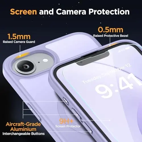 Miracase for iPhone 16e case & iPhone 17e Case for MagSafe [with 2×9H+ Screen Protectors] TOP Military-Grade Protection Shockproof with Velvet Touch for iPhone 16e/17e Phone Case 6.1
