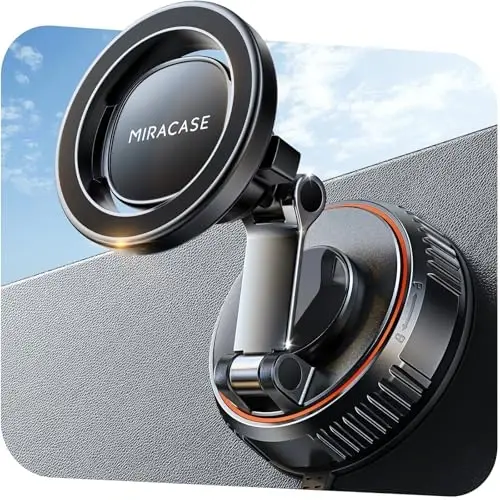 Miracase for MagSafe Car Mount[3600gf Strong Magnet & 89+LBS Suction Base]Vacuum Magnetic Phone Holders for Your Car, 360° Adjustable Dashboard & Windshield Mount with Dash Accents for All Smartphones - MIRACASE