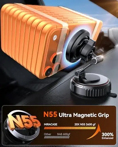 Miracase for MagSafe Car Mount [3600gf Strong Magnet & 89+LBS Suction Base] Vacuum Magnetic Phone Holders for Your Car, 360° Adjustable Dashboard & Windshield Mount for iPhone17-12 Pro Max Plus Air - 3