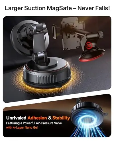 Miracase for MagSafe Car Mount [3600gf Strong Magnet & 89+LBS Suction Base] Vacuum Magnetic Phone Holders for Your Car, 360° Adjustable Dashboard & Windshield Mount for iPhone17-12 Pro Max Plus Air - MIRACASE (1)