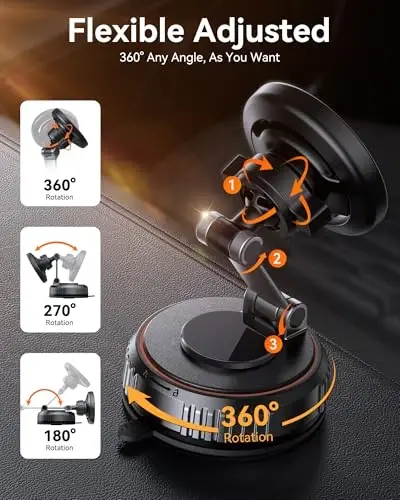 Miracase for MagSafe Car Mount [3600gf Strong Magnet & 89+LBS Suction Base] Vacuum Magnetic Phone Holders for Your Car, 360° Adjustable Dashboard & Windshield Mount for iPhone 17-12 Pro Max Plus Air - 5