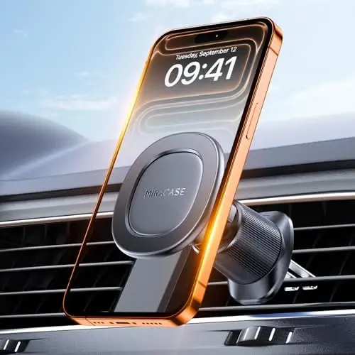 Miracase for MagSafe Car Mount with Metal Hook Clip, Magnetic Phone Holders for Car Phone Holder, Compatible with Garmin GPS Fit iPhone Android and All Smartphones, Dark Black - MIRACASE