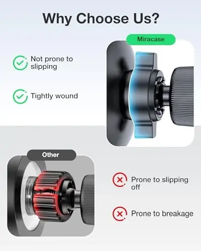 Miracase for MagSafe Car Mount with Metal Hook Clip, Magnetic Phone Holders for Car Phone Holder, Compatible with Garmin GPS Fit iPhone Android and All Smartphones, Dark Black - 2