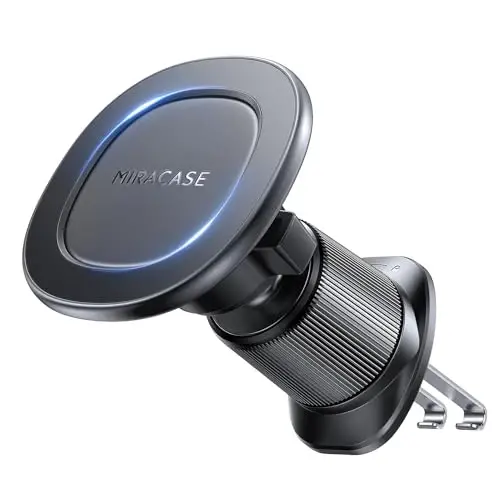 Miracase for MagSafe Car Mount with Metal Hook Clip, Magnetic Phone Holders for Car Phone Holder, Compatible with Garmin GPS Fit iPhone Android and All Smartphones, Dark Black - 1