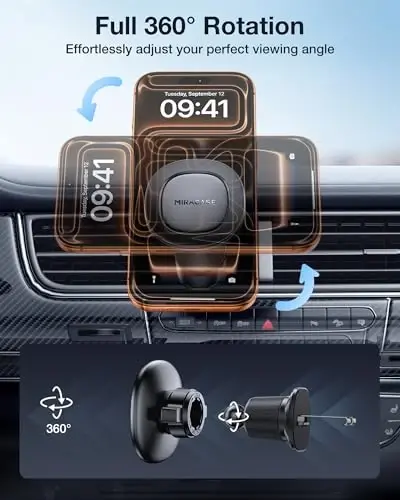 Miracase for MagSafe Car Mount with Metal Hook Clip, Magnetic Phone Holders for Car Phone Holder, Compatible with Garmin GPS Fit iPhone Android and All Smartphones, Dark Black - 5