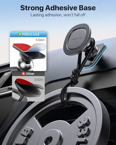 Miracase for MagSafe Car Mount【Strong Magnets】 Magnetic Phone Holder for Dashboard，360 Adjustable Car Phone Holder, Compatible with Garmin GPS iPhone Android and All Smartphones, Black - 3