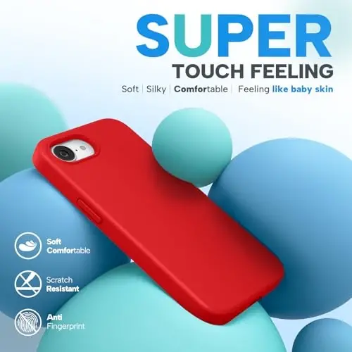 Miracase Compatible with iPhone 16e Case/iPhone 17e Case, [Soft Anti-Scratch Microfiber Lining], Liquid Silicone Shockproof Drop Protection Phone Case for iPhone 16e/17e, Red - 2