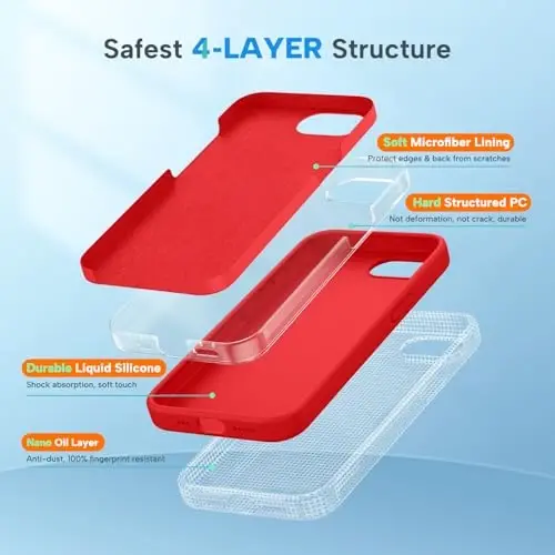 Miracase Compatible with iPhone 16e Case/iPhone 17e Case, [Soft Anti-Scratch Microfiber Lining], Liquid Silicone Shockproof Drop Protection Phone Case for iPhone 16e/17e, Red - 3
