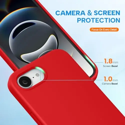 Miracase Compatible with iPhone 16e Case/iPhone 17e Case, [Soft Anti-Scratch Microfiber Lining], Liquid Silicone Shockproof Drop Protection Phone Case for iPhone 16e/17e, Red - 4