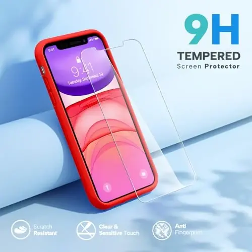 Miracase Designed for iPhone 11 Phone Case, with Screen Protector, Liquid Silicone Gel Rubber Full Body Drop Protection Shockproof Cover Phone Case for iPhone 11 6.1 inch, Red - 2