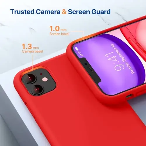 Miracase Designed for iPhone 11 Phone Case, with Screen Protector, Liquid Silicone Gel Rubber Full Body Drop Protection Shockproof Cover Phone Case for iPhone 11 6.1 inch, Red - 5