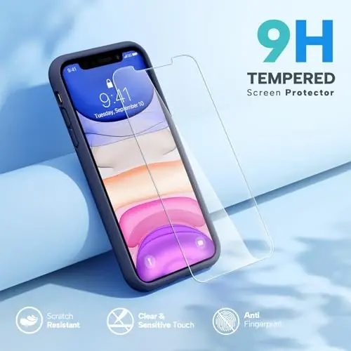 Miracase Designed for iPhone 11 Phone Case, with Screen Protector, Liquid Silicone Gel Rubber Full Body Drop Protection Shockproof Cover Phone Case for iPhone 11 6.1 inch, Navy Blue - 2