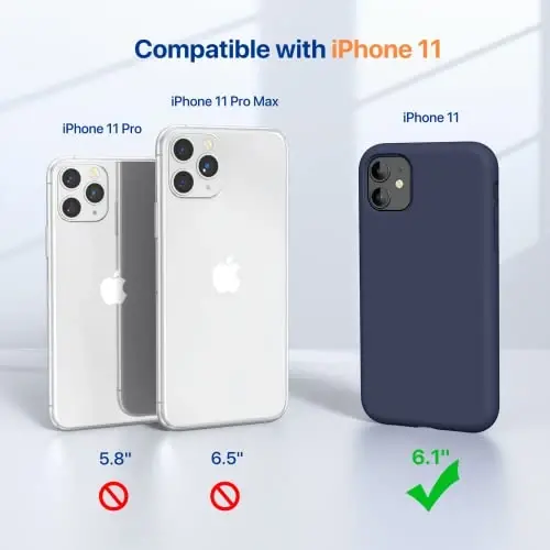 Miracase Designed for iPhone 11 Phone Case, with Screen Protector, Liquid Silicone Gel Rubber Full Body Drop Protection Shockproof Cover Phone Case for iPhone 11 6.1 inch, Navy Blue - 5