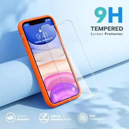 Miracase Designed for iPhone 11 Phone Case, with Screen Protector, Liquid Silicone Gel Rubber Full Body Drop Protection Shockproof Cover Phone Case for iPhone 11 6.1 inch, Orange - 5