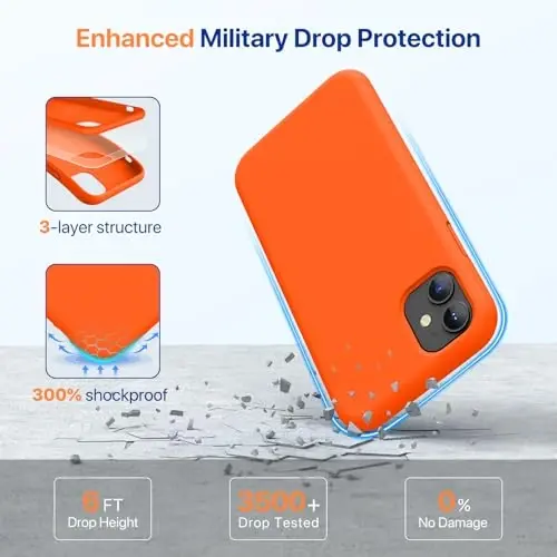 Miracase Designed for iPhone 11 Phone Case, with Screen Protector, Liquid Silicone Gel Rubber Full Body Drop Protection Shockproof Cover Phone Case for iPhone 11 6.1 inch, Orange - 3