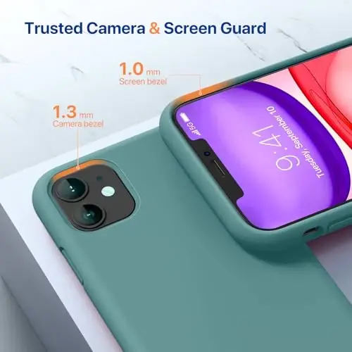 Miracase Designed for iPhone 11 Phone Case, with Screen Protector, Liquid Silicone Gel Rubber Full Body Drop Protection Shockproof Cover Phone Case for iPhone 11 6.1 inch, Midnight Green - 4