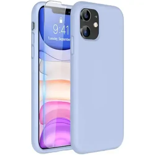 Miracase Designed for iPhone 11 Phone Case, with Screen Protector, Liquid Silicone Gel Rubber Full Body Drop Protection Shockproof Cover Phone Case for iPhone 11 6.1 inch, Clove Purple - 1