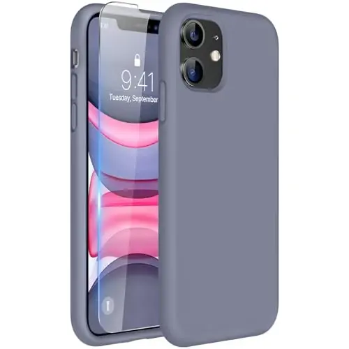 miracase Designed for iPhone 11 Phone Case, with Screen Protector, Liquid Silicone Gel Rubber Drop Protection Shockproof Cover Phone Case for iPhone 11, Lavender Gray 