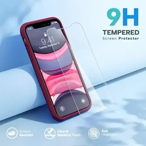 Miracase iPhone 11 uchun mo'ljallangan telefon g'ilofi, ekran himoyachisi bilan, suyuq silikon gel kauchuk to'liq tanani tushishdan himoya qiluvchi zarbga chidamli qopqoq iPhone 11 6.1 dyuym uchun, vino qizil - 2