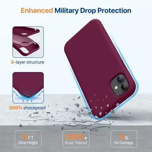 Miracase iPhone 11 uchun mo'ljallangan telefon g'ilofi, ekran himoyachisi bilan, suyuq silikon gel kauchuk to'liq tanani tushishdan himoya qiluvchi zarbga chidamli qopqoq iPhone 11 6.1 dyuym uchun, vino qizil - 4