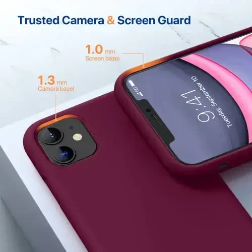 Miracase iPhone 11 uchun mo'ljallangan telefon g'ilofi, ekran himoyachisi bilan, suyuq silikon gel kauchuk to'liq tanani tushishdan himoya qiluvchi zarbga chidamli qopqoq iPhone 11 6.1 dyuym uchun, vino qizil - 5