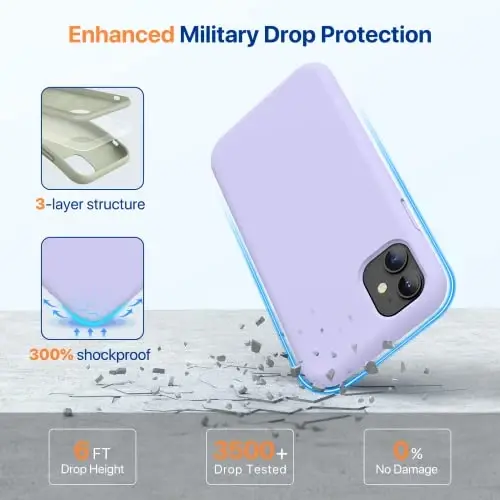 Miracase iPhone 11 uchun mo'ljallangan telefon g'ilofi, ekran himoyachisi bilan, suyuq silikon gel rezina to'liq tanani tushishdan himoya qiluvchi zarbga chidamli g'ilof iPhone 11 6.1 dyuym uchun, och binafsha - 5