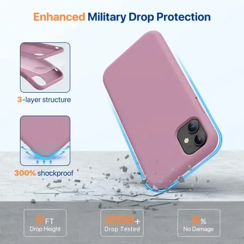 Miracase iPhone 11 uchun mo'ljallangan telefon qutisi, ekran himoyachisi, suyuq silikon gel kauchuk to'liq tana tushishdan himoya zarbga chidamli qopqoq iPhone 11 6.1 dyuym uchun, qora smorodina - 3