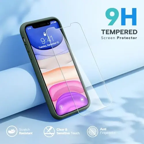 Miracase iPhone 11 uchun mo'ljallangan telefon qutisi, ekran himoyachisi, suyuq silikon gel rezina to'liq tanani tushishdan himoya zarba o'tkazmaydigan qopqoq iPhone 11 6.1 dyuym, to'q yashil - 5