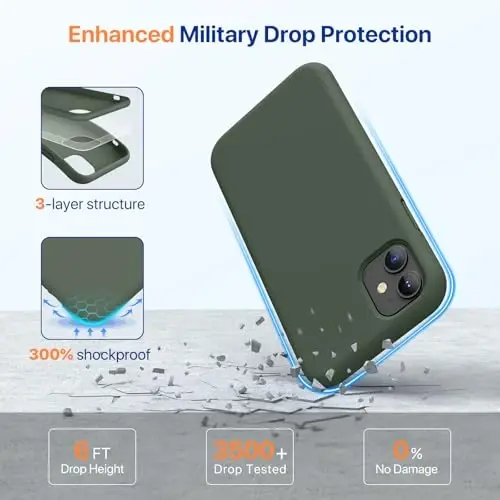 Miracase iPhone 11 uchun mo'ljallangan telefon qutisi, ekran himoyachisi, suyuq silikon gel rezina to'liq tanani tushishdan himoya zarba o'tkazmaydigan qopqoq iPhone 11 6.1 dyuym, to'q yashil - 3