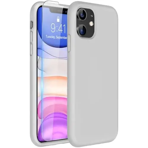 Miracase iPhone 11 uchun telefon g'ilofi, ekran himoyachisi bilan, suyuq silikonli rezina to'liq tanani tushishdan himoya qiluvchi zarbga chidamli g'ilof iPhone 11 6.1 dyuym uchun, Oy nuri oqi 
