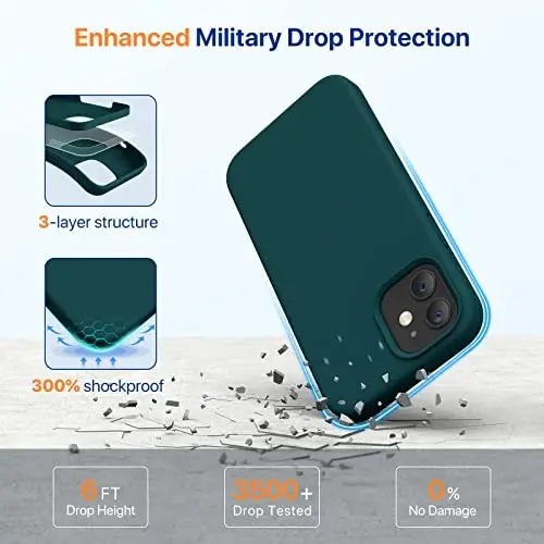 Miracase iPhone 12 Case va iPhone 12 Pro Case bilan mos keladi, Suyuq silikonli gel kauchuk to'liq tana himoyasi zarba o'tkazmaydigan tomchi himoyasi iPhone 12/12 Pro 6.1 dyuym uchun telefon qutisi, Teal - 4