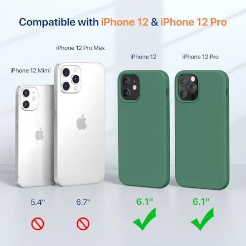 Miracase iPhone 12 g'ilofi va iPhone 12 Pro g'ilofi bilan mos keladi, suyuq silikon gel rezina to'liq tanani himoya qiluvchi zarba o'tkazmaydigan tomchidan himoya qiluvchi telefon g'ilofi iPhone 12/12 Pro 6.1 dyuym uchun, Akatsiya yashil - 2