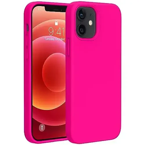 Miracase iPhone 12 g'ilofi va iPhone 12 Pro g'ilofi bilan mos keladi, suyuq silikonli gel kauchuk to'liq tana himoyasi zarbga chidamli tomchidan himoya iPhone 12/12 Pro 6.1 dyuym uchun telefon g'ilofi, to'q pushti 