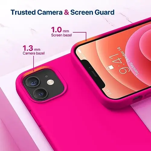 Miracase iPhone 12 g'ilofi va iPhone 12 Pro g'ilofi bilan mos keladi, suyuq silikonli gel kauchuk to'liq tana himoyasi zarbga chidamli tomchidan himoya iPhone 12/12 Pro 6.1 dyuym uchun telefon g'ilofi, to'q pushti - 4