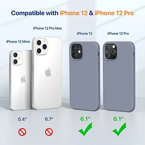 Miracase Compatible with iPhone 12 Case and iPhone 12 Pro Case, Liquid Silicone Gel Rubber Full Body Protection Shockproof Drop Protection Phone Case for iPhone 12/12 Pro 6.1 inch, Lavender Gray - 2