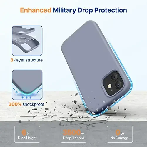 Miracase Compatible with iPhone 12 Case and iPhone 12 Pro Case, Liquid Silicone Gel Rubber Full Body Protection Shockproof Drop Protection Phone Case for iPhone 12/12 Pro 6.1 inch, Lavender Gray - 4