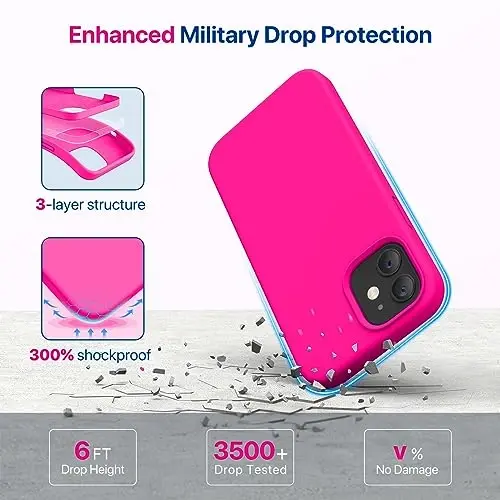 Miracase Compatible with iPhone 12 Case and iPhone 12 Pro Case, Liquid Silicone Gel Rubber Full Body Protection Shockproof Drop Protection Phone Case for iPhone 12/12 Pro 6.1 inch, Hot Pink - 2