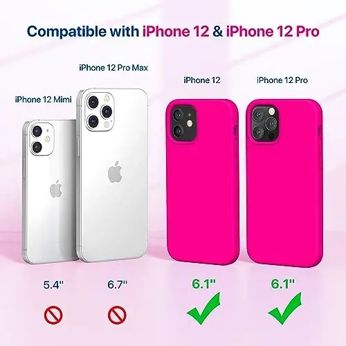 Miracase Compatible with iPhone 12 Case and iPhone 12 Pro Case, Liquid Silicone Gel Rubber Full Body Protection Shockproof Drop Protection Phone Case for iPhone 12/12 Pro 6.1 inch, Hot Pink - 5