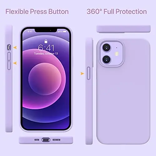 Miracase iPhone 12 Kılıfı ve iPhone 12 Pro Kılıfı ile Uyumlu, Sıvı Silikon Jel Kauçuk Tam Vücut Koruması Darbeye Dayanıklı Düşme Koruması iPhone 12/12 Pro 6.1 inç için Telefon Kılıfı, Violet 