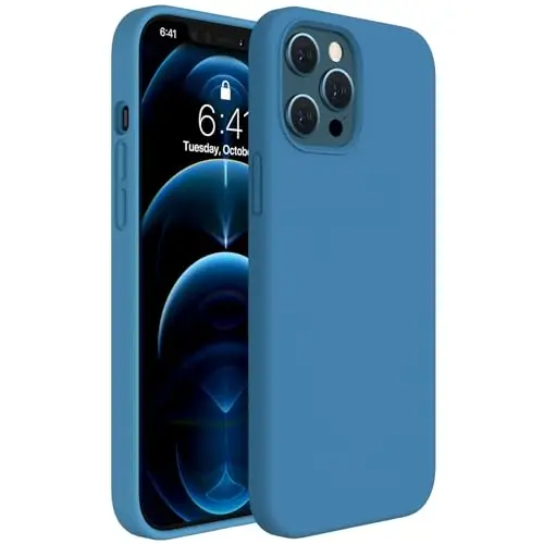 Miracase iPhone 12 Pro Max bilan mos keladi, [Yumshoq chizishga qarshi mikrofiber astar], Suyuq silikon g'ilofli jel kauchuk zarbga chidamli telefon g'ilofi 12 Pro Max uchun, Capri Blue - MIRACASE