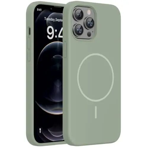 Miracase iPhone 12 Pro Max bilan mos keladi, [Yumshoq tirnalishga qarshi mikrofiber astarli], Suyuq silikonli g'ilof Gel rezina zarbga chidamli tushishdan himoya qiluvchi telefon g'ilofi 12 Pro Max uchun, Patina Green - 1