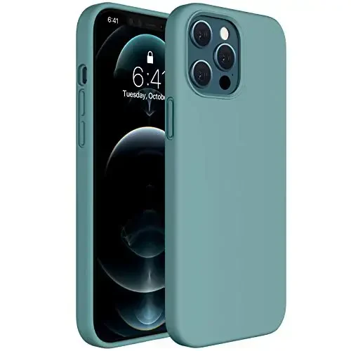 Miracase iPhone 12 Pro Max gʻilofi bilan mos keladi, [Yumshoq tirnalishga qarshi mikrofiber astar], Suyuq silikon gʻilof Gel rezina zarbga chidamli telefon gʻilofi 12 Pro Max uchun, Midnight Green - MIRACASE