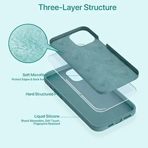 Miracase iPhone 12 Pro Max gʻilofi bilan mos keladi, [Yumshoq tirnalishga qarshi mikrofiber astar], Suyuq silikon gʻilof Gel rezina zarbga chidamli telefon gʻilofi 12 Pro Max uchun, Midnight Green - 3