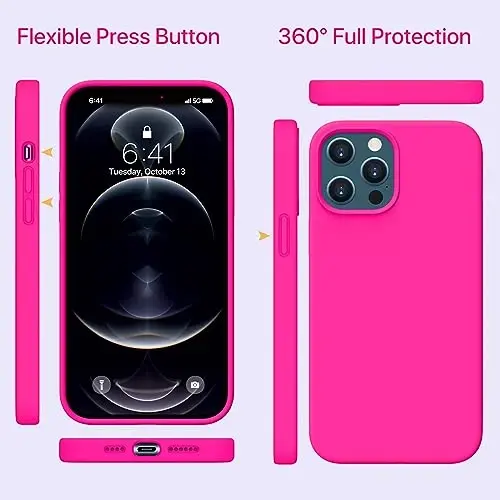 Miracase iPhone 12 Pro Max g'ilofi bilan mos keladi, [Yumshoq tirnalishga qarshi mikrofiber astar], Suyuq silikonli g'ilof Gel rezina zarbga chidamli tushishdan himoya Telefon g'ilofi 12 Pro Max uchun, To'q pushti - 5