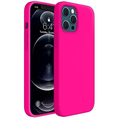 Miracase iPhone 12 Pro Max g'ilofi bilan mos keladi, [Yumshoq tirnalishga qarshi mikrofiber astar], Suyuq silikonli g'ilof Gel rezina zarbga chidamli tushishdan himoya Telefon g'ilofi 12 Pro Max uchun, To'q pushti - MIRACASE