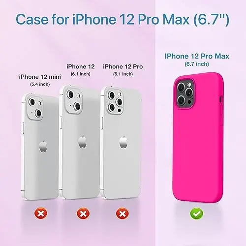 Miracase iPhone 12 Pro Max g'ilofi bilan mos keladi, [Yumshoq tirnalishga qarshi mikrofiber astar], Suyuq silikonli g'ilof Gel rezina zarbga chidamli tushishdan himoya Telefon g'ilofi 12 Pro Max uchun, To'q pushti - 2