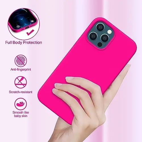 Miracase iPhone 12 Pro Max g'ilofi bilan mos keladi, [Yumshoq tirnalishga qarshi mikrofiber astar], Suyuq silikonli g'ilof Gel rezina zarbga chidamli tushishdan himoya Telefon g'ilofi 12 Pro Max uchun, To'q pushti - 3