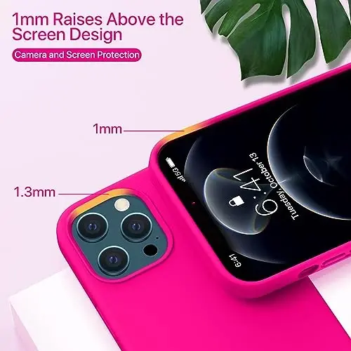 Miracase iPhone 12 Pro Max g'ilofi bilan mos keladi, [Yumshoq tirnalishga qarshi mikrofiber astar], Suyuq silikonli g'ilof Gel rezina zarbga chidamli tushishdan himoya Telefon g'ilofi 12 Pro Max uchun, To'q pushti - 4