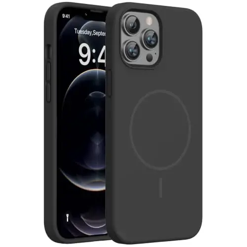 Miracase Magnetic for iPhone 12 Pro Max Case, [Soft Anti-Scratch Microfiber Lining], Compatible with MagSafe, Liquid Silicone Case Shockproof Drop Protection Phone Case for 12 ProMax,Black Magnetic - 1